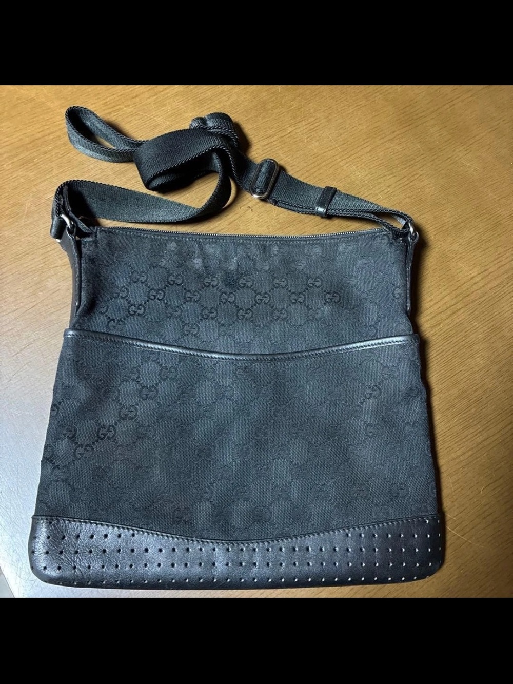 Gucci Black Monogram Messenger Crossbody Bag